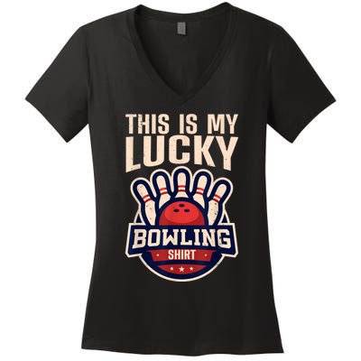 Funny Bowling For Men Women Retro Bowling Bowler Team League Women's V-Neck T-Shirt