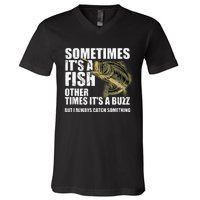 Funny Bass Fishing Sometimes Catch A Buzz Adult Humor Quote V-Neck T-Shirt