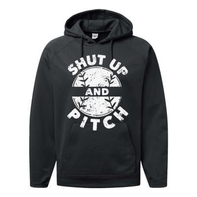 Funny Baseball Fan Love Shut Up And Pitch Performance Fleece Hoodie