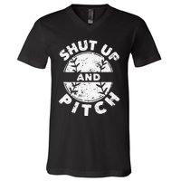 Funny Baseball Fan Love Shut Up And Pitch V-Neck T-Shirt