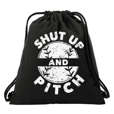 Funny Baseball Fan Love Shut Up And Pitch Drawstring Bag