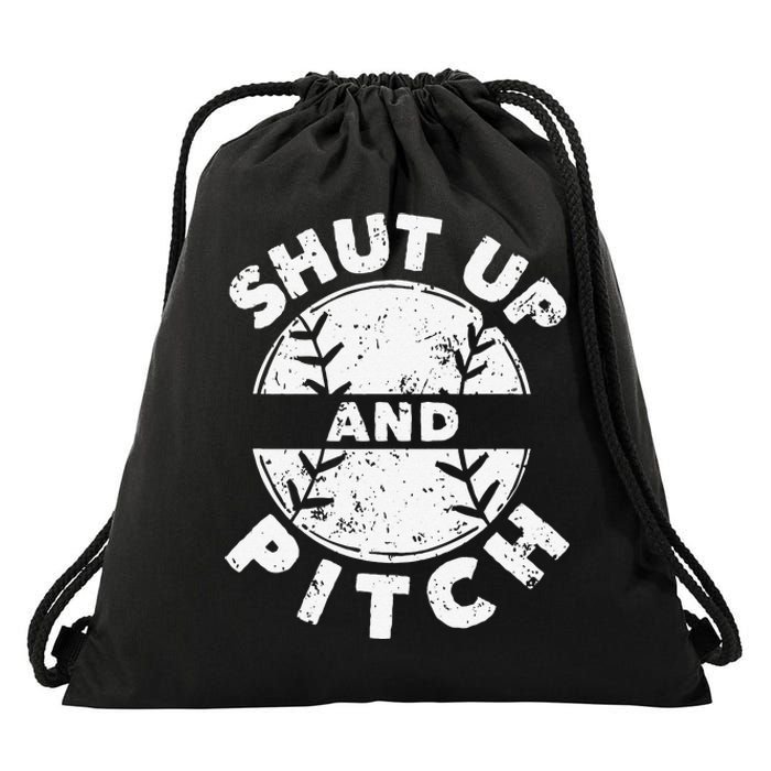 Funny Baseball Fan Love Shut Up And Pitch Drawstring Bag