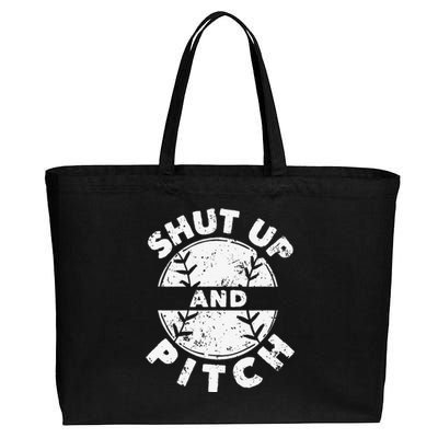 Funny Baseball Fan Love Shut Up And Pitch Cotton Canvas Jumbo Tote