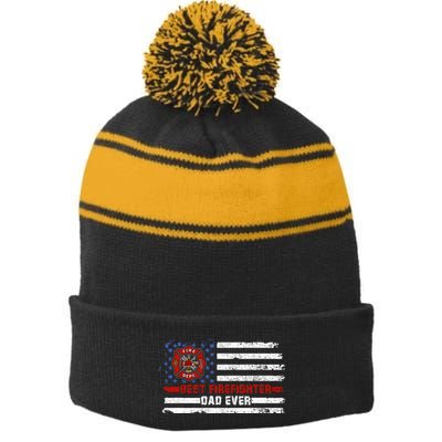Fireman Best Firefighter Dad Ever American Flag Stripe Pom Pom Beanie