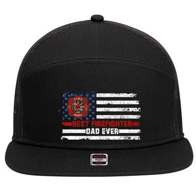 Fireman Best Firefighter Dad Ever American Flag 7 Panel Mesh Trucker Snapback Hat