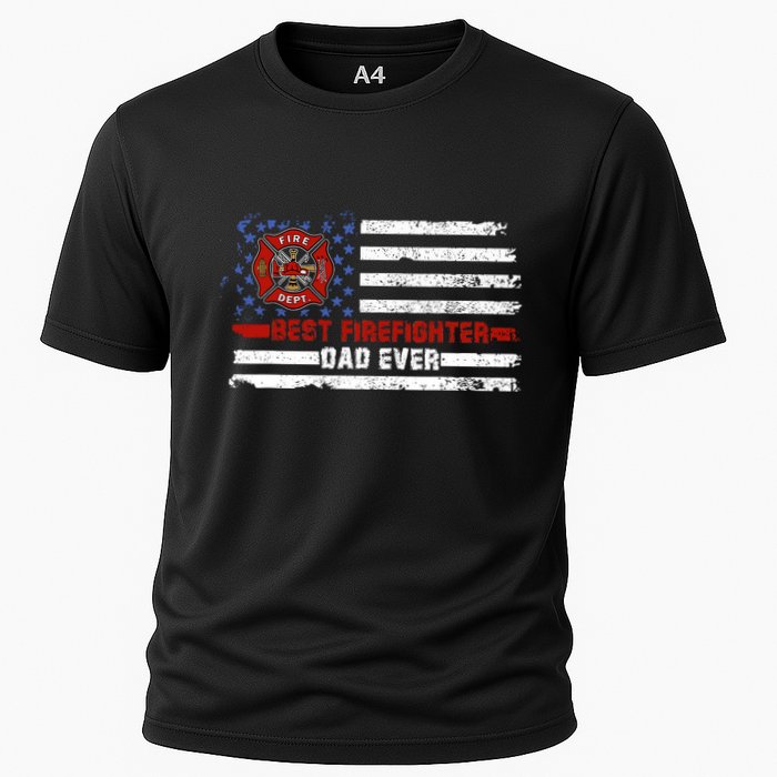 Fireman Best Firefighter Dad Ever American Flag Cooling Performance Crew T-Shirt