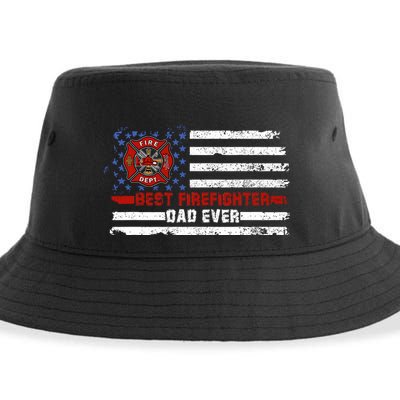 Fireman Best Firefighter Dad Ever American Flag Sustainable Bucket Hat