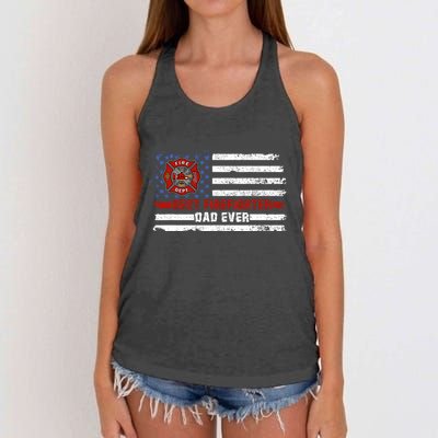 Fireman Best Firefighter Dad Ever American Flag Women's Knotted Racerback Tank