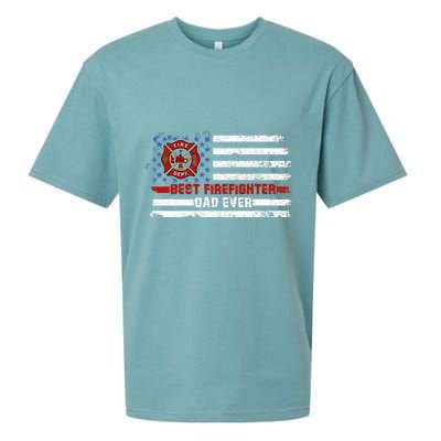 Fireman Best Firefighter Dad Ever American Flag Sueded Cloud Jersey T-Shirt