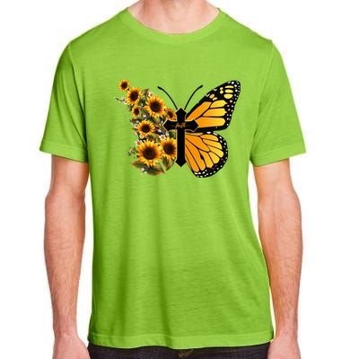 Floral Butterfly Faith Cross Adult ChromaSoft Performance T-Shirt