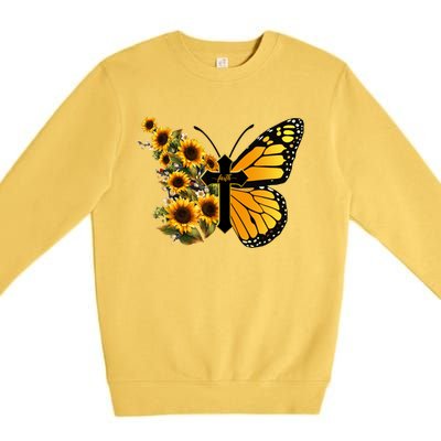 Floral Butterfly Faith Cross Premium Crewneck Sweatshirt