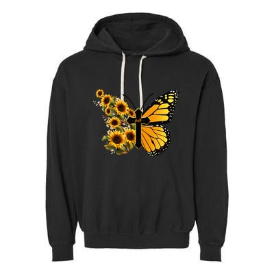 Floral Butterfly Faith Cross Garment-Dyed Fleece Hoodie