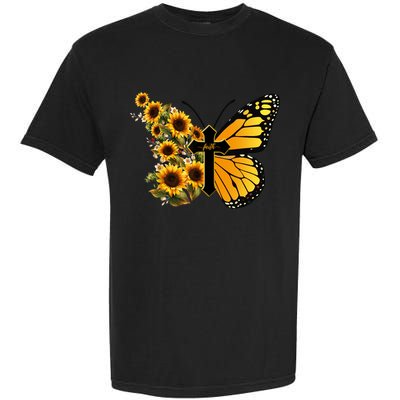Floral Butterfly Faith Cross Garment-Dyed Heavyweight T-Shirt