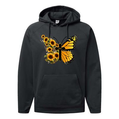 Floral Butterfly Faith Cross Performance Fleece Hoodie