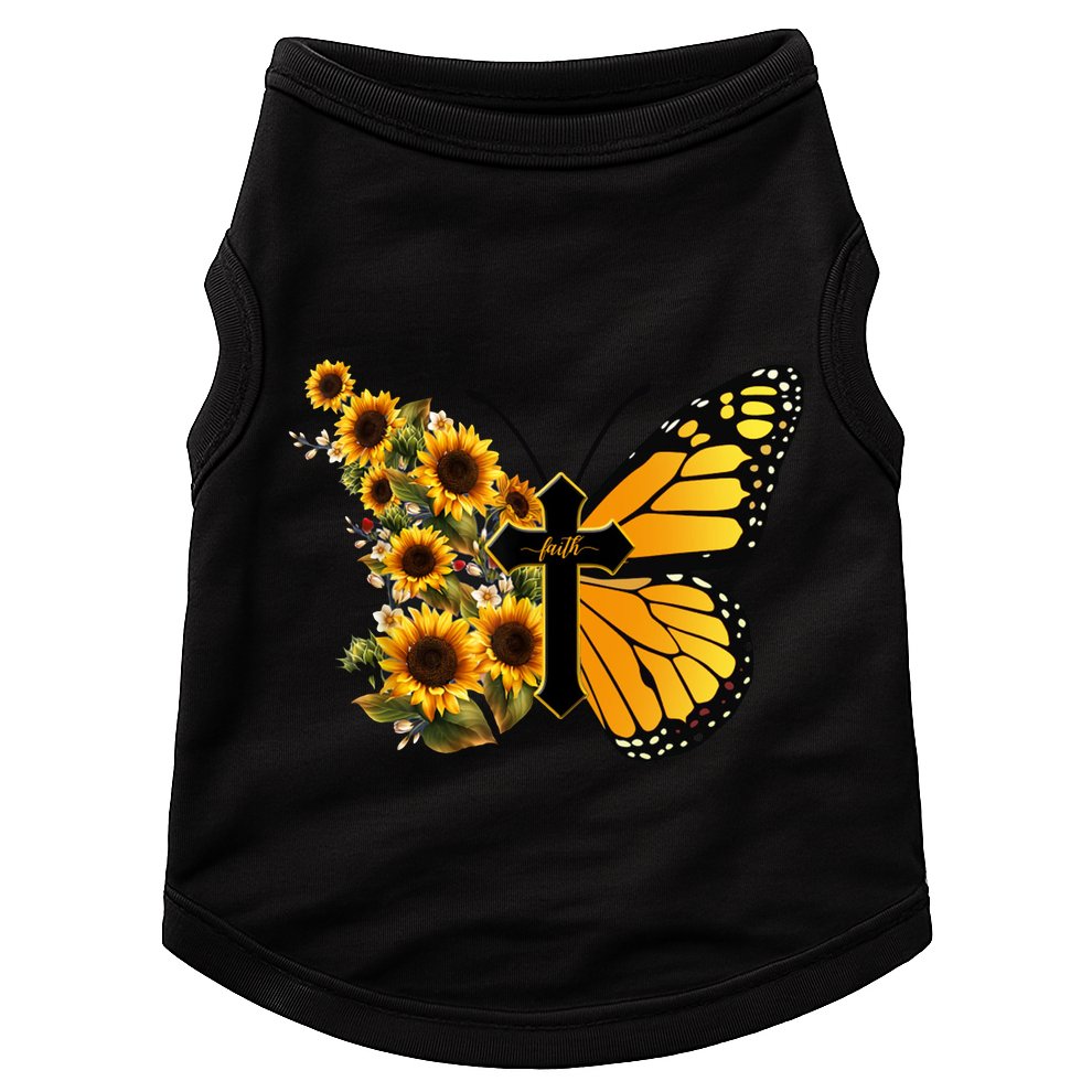 Floral Butterfly Faith Cross Doggie Tank