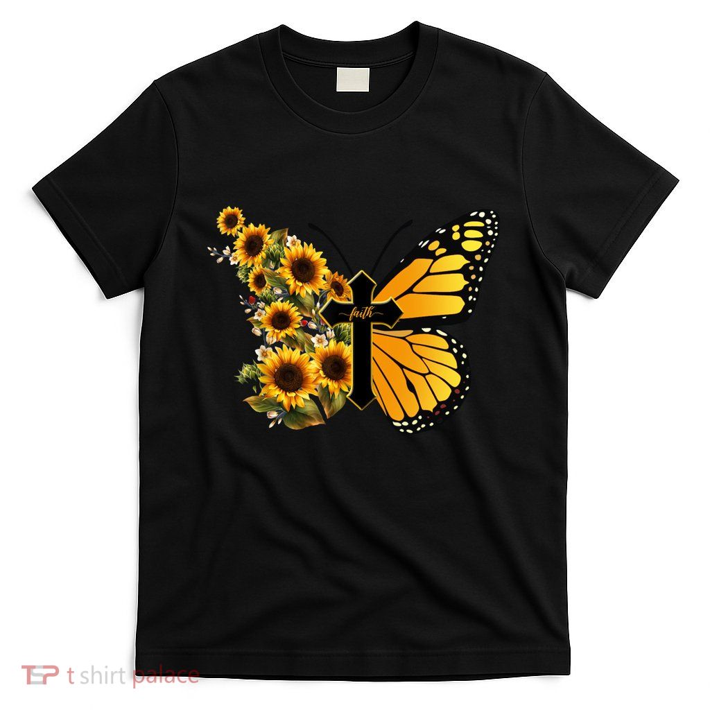 Floral Butterfly Faith Cross T-Shirt