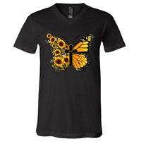 Floral Butterfly Faith Cross V-Neck T-Shirt