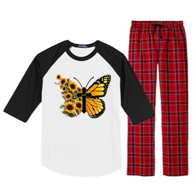 Floral Butterfly Faith Cross Raglan Sleeve Pajama Set