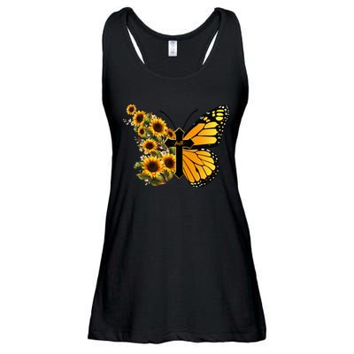 Floral Butterfly Faith Cross Ladies Essential Flowy Tank