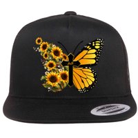 Floral Butterfly Faith Cross Flat Bill Trucker Hat