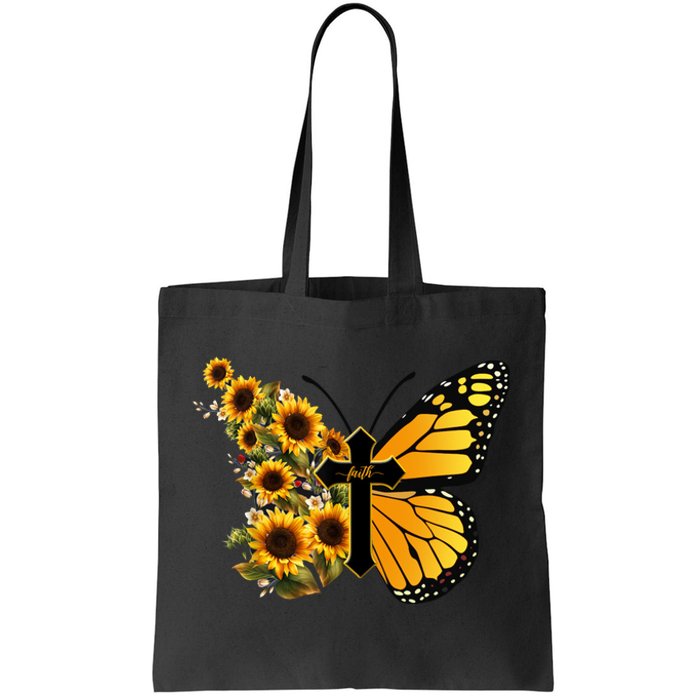 Floral Butterfly Faith Cross Tote Bag