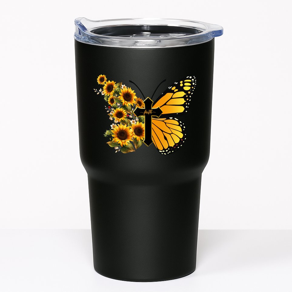Floral Butterfly Faith Cross Tumbler