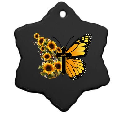 Floral Butterfly Faith Cross Ceramic Star Ornament