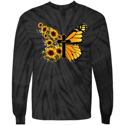 Floral Butterfly Faith Cross Tie-Dye Long Sleeve Shirt