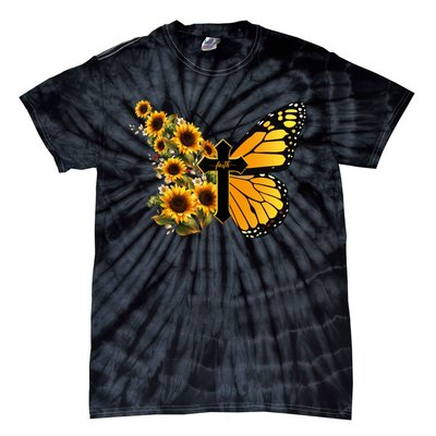 Floral Butterfly Faith Cross Tie-Dye T-Shirt