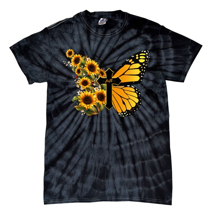 Floral Butterfly Faith Cross Tie-Dye T-Shirt