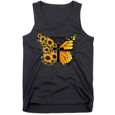 Floral Butterfly Faith Cross Tank Top