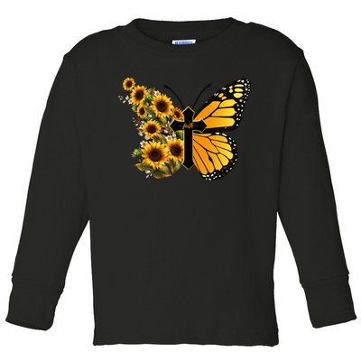 Floral Butterfly Faith Cross Toddler Long Sleeve Shirt