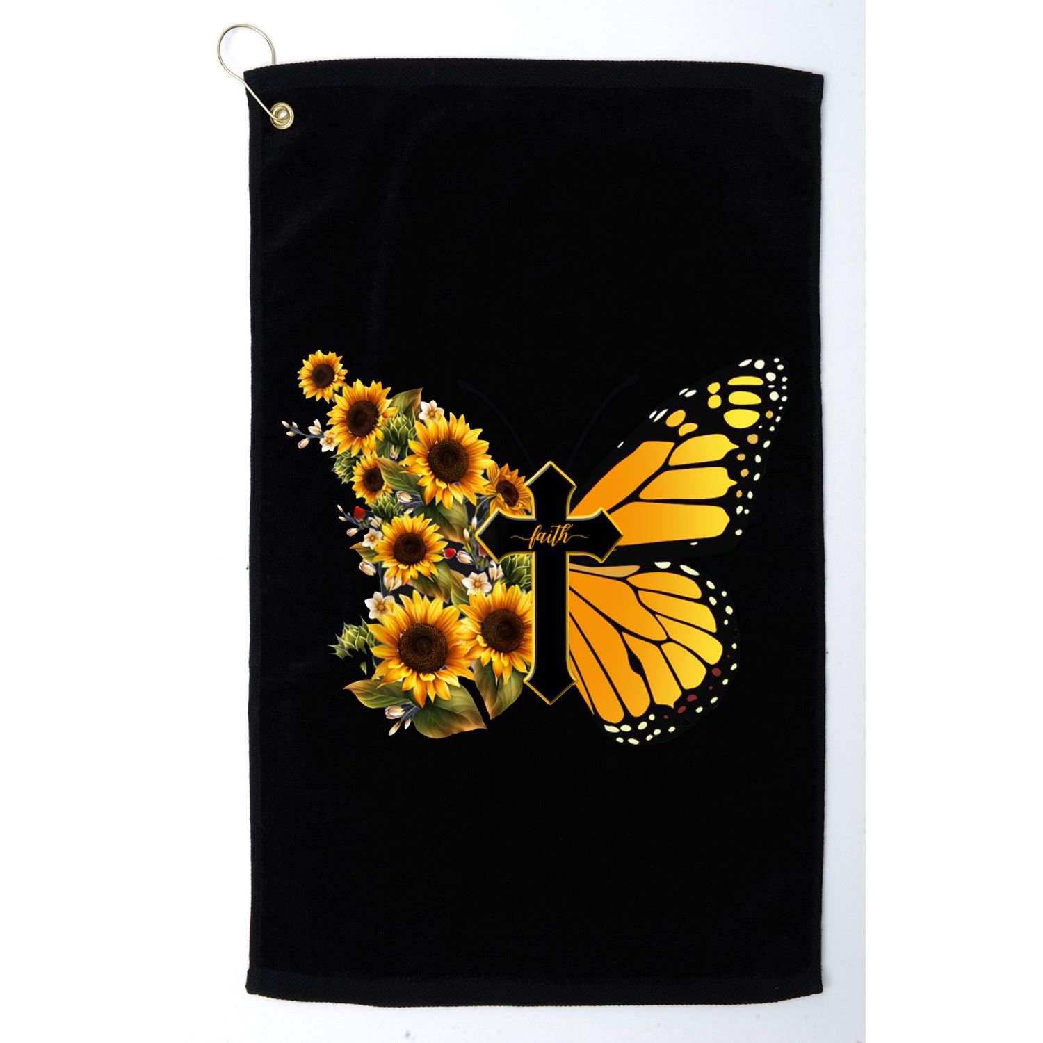 Floral Butterfly Faith Cross Golf Towel