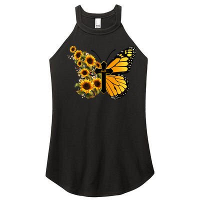 Floral Butterfly Faith Cross Women’s Perfect Tri Rocker Tank