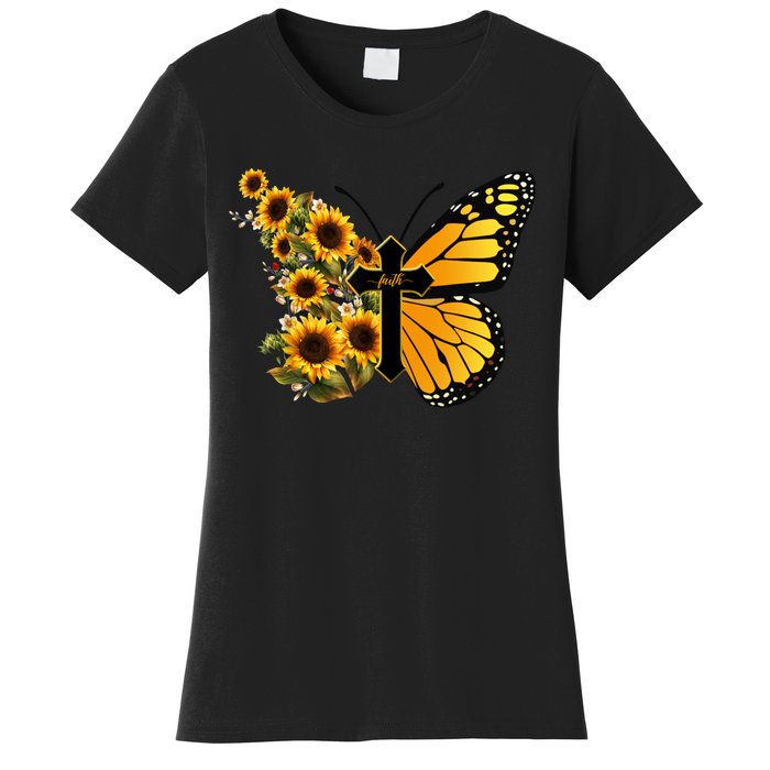 Floral Butterfly Faith Cross Women's T-Shirt