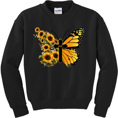 Floral Butterfly Faith Cross Kids Sweatshirt