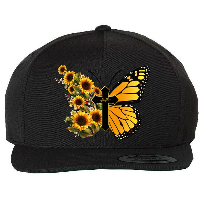 Floral Butterfly Faith Cross Wool Snapback Cap