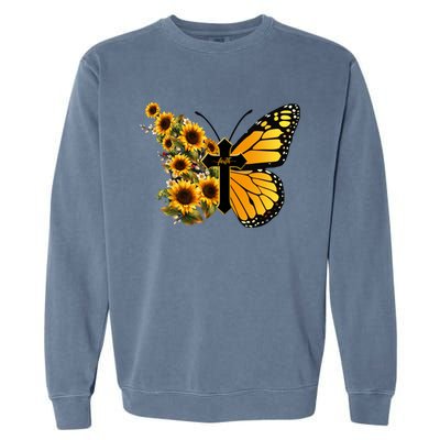 Floral Butterfly Faith Cross Garment-Dyed Sweatshirt