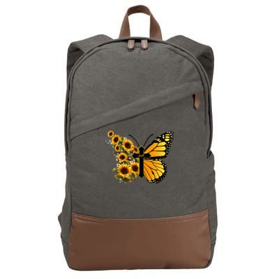 Floral Butterfly Faith Cross Cotton Canvas Backpack