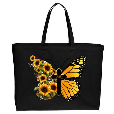 Floral Butterfly Faith Cross Cotton Canvas Jumbo Tote