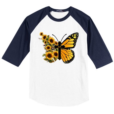 Floral Butterfly Faith Cross Baseball Sleeve Shirt