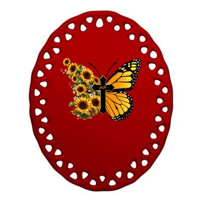 Floral Butterfly Faith Cross Ceramic Oval Ornament