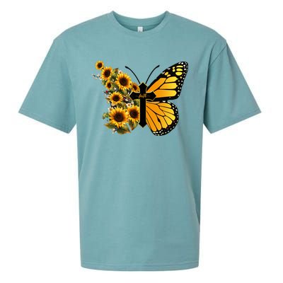 Floral Butterfly Faith Cross Sueded Cloud Jersey T-Shirt