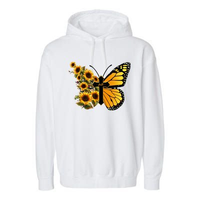 Floral Butterfly Faith Cross Garment-Dyed Fleece Hoodie