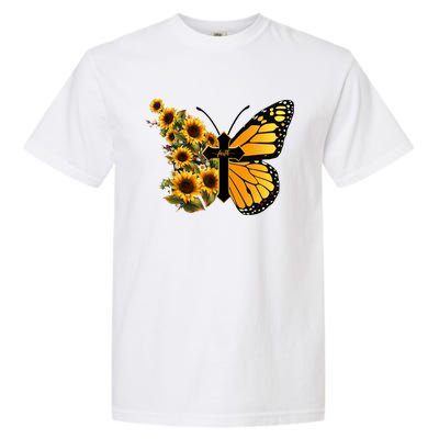 Floral Butterfly Faith Cross Garment-Dyed Heavyweight T-Shirt