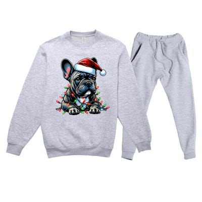 French Bulldog Frenchie Christmas Hat Xmas Premium Crewneck Sweatsuit Set