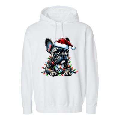 French Bulldog Frenchie Christmas Hat Xmas Garment-Dyed Fleece Hoodie