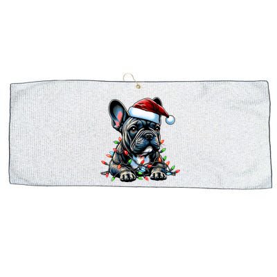 French Bulldog Frenchie Christmas Hat Xmas Large Microfiber Waffle Golf Towel