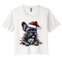 French Bulldog Frenchie Christmas Hat Xmas Women's Crop Top Tee