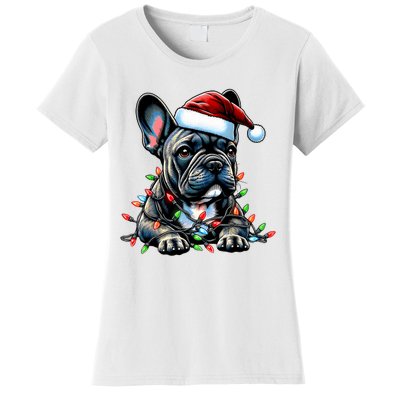 French Bulldog Frenchie Christmas Hat Xmas Women's T-Shirt